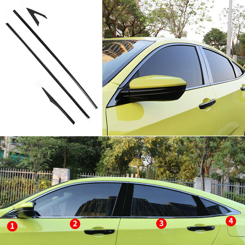for Honda for Civic 2016-2020 Steel Black Lower Window Strip Sill Molding Cover Trim n