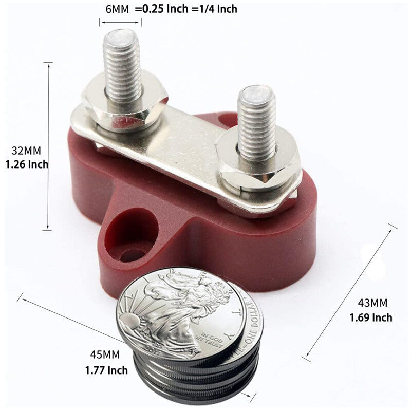 2-pack of dual 1/4-inch M6 pin battery terminal blocks - n