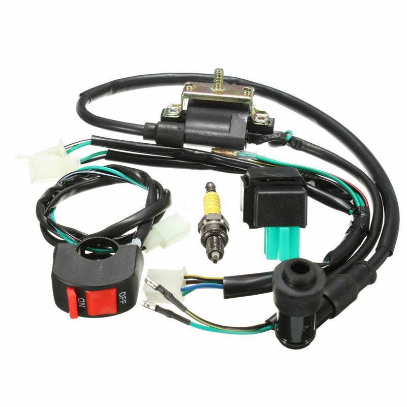 5 Wiring Loom Kill Switch Coil CDI Spark Plug Kit For 110CC 125CC 140cc Pit Bike Q