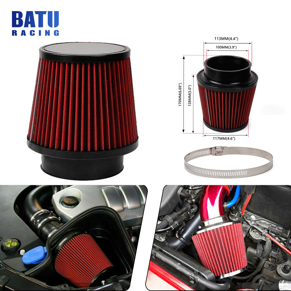 Red 4inch 100mm High Flow Inlet Cold Air Intake Cone Replacement Dry Air Filter