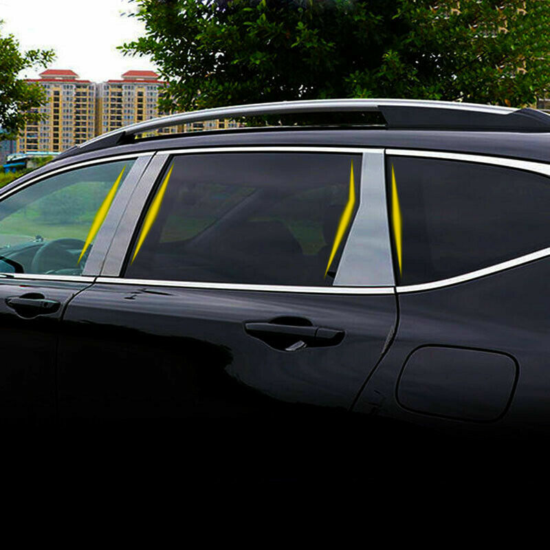 6X for Honda CR-V CRV 2017-2022 Glossy Black Pillar Post Trim Door Cover S.Steel