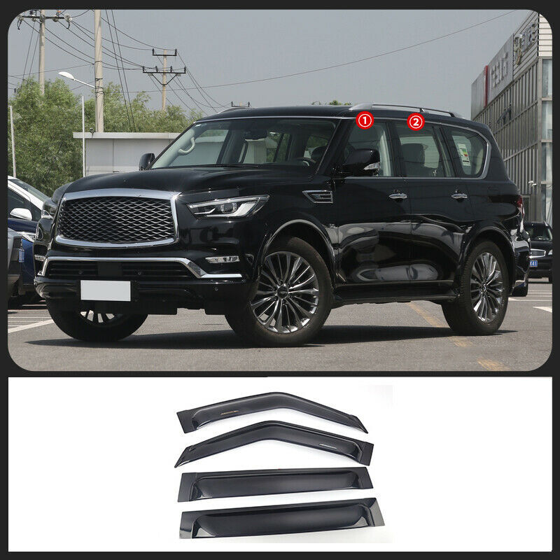 Black Window Visor Vent Shades Sun Rain Guard 4p for Infiniti QX56 QX80 2010-21