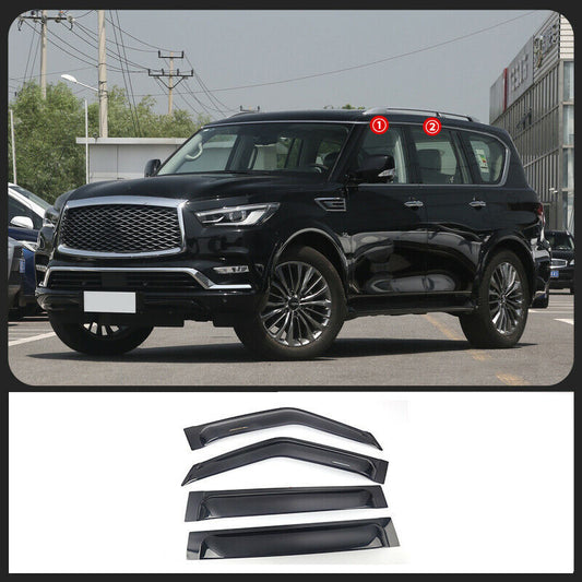 Black Window Visor Vent Shades Sun Rain Guard 4p for Infiniti QX56 QX80 2010-21