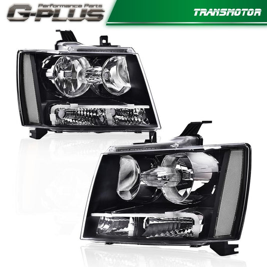 Fits 2007 - 2014 for Avalanche Tahoe Suburban Clear Corner Black Headlights - v