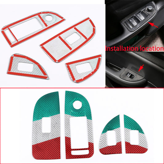 3Color Carbon Fiber Window Lift Switch Button Trim for Alfa Romeo Giulia 2017-20
