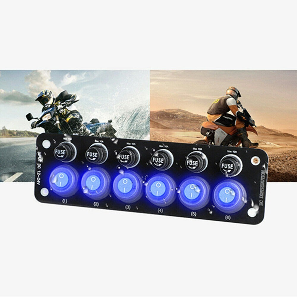 1 12V Car 6-Gang Toggle Switch Panel Electronic Control Power Socket Waterproof n