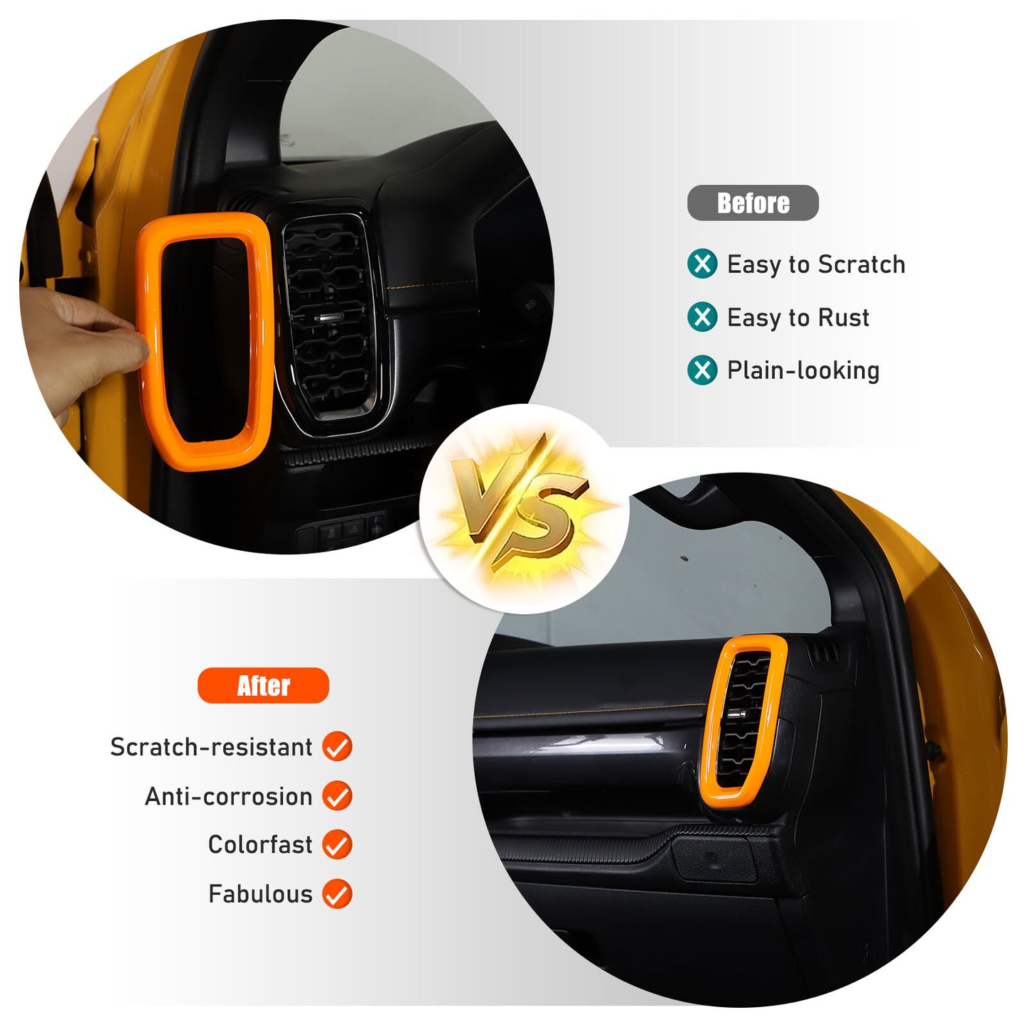 Orange for Ranger P703 2023 2024 Front Side Vent Cover Trim (2 Pieces) n
