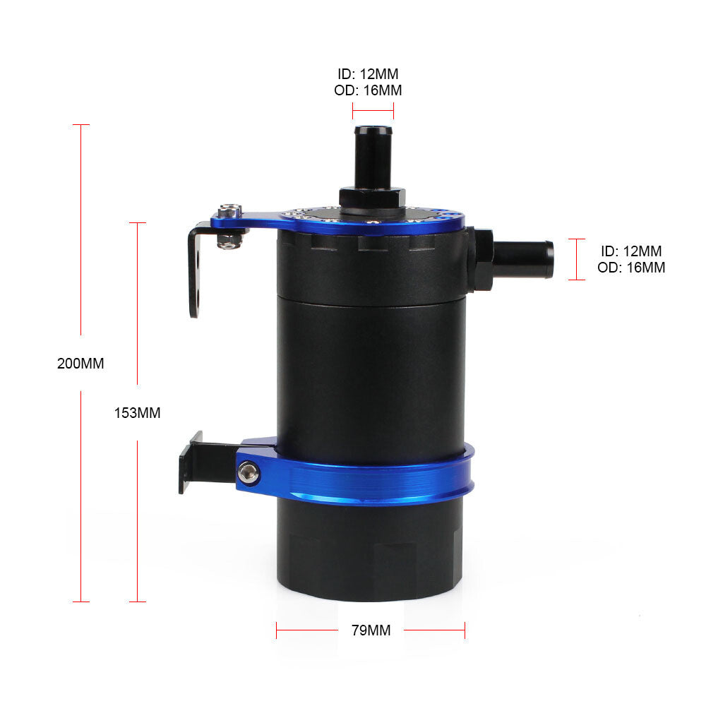 Blue Universal Round Performance Oil Catch Can 10AN Port + Mounting Bracket Kit
