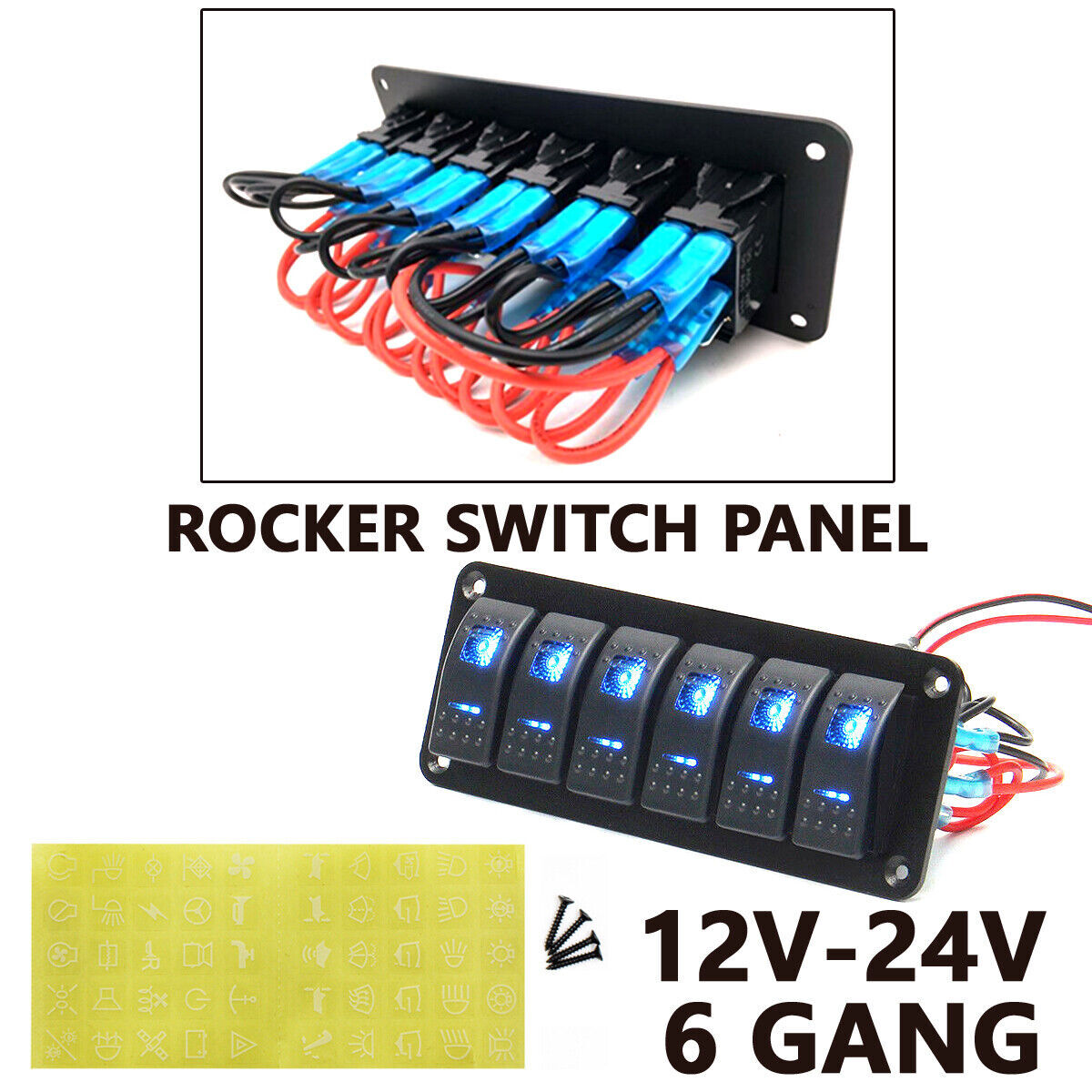 6-Gang joystick switch control panel with blue LED circuit charger for racing boats - n
