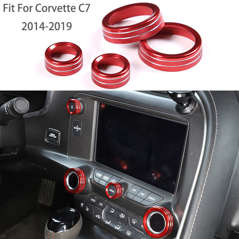 4-Piece Air Conditioner Audio Switch Knob Ring Decorative Set for Corvette C7 2014-2019