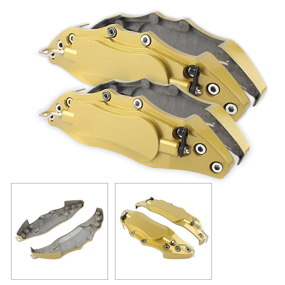 4x Universal 3D Metal Brake Caliper Covers Front & Rear Large+Medium Gold Q