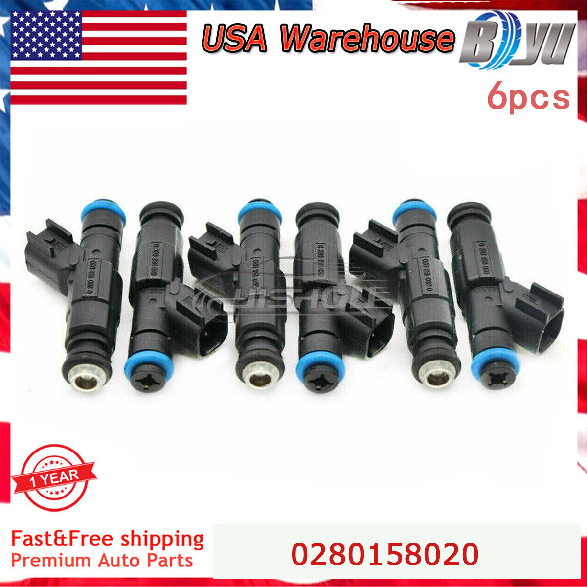Fits for Jeep Liberty for Dodge Dakota for Mitsubishi 3.7L 6Pcs Fuel Injectors 0280158020 US