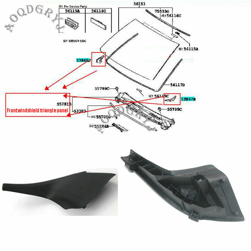 Front windshield glass Bottom triangular plate 2p for Toyota Prado 150 2010-2016