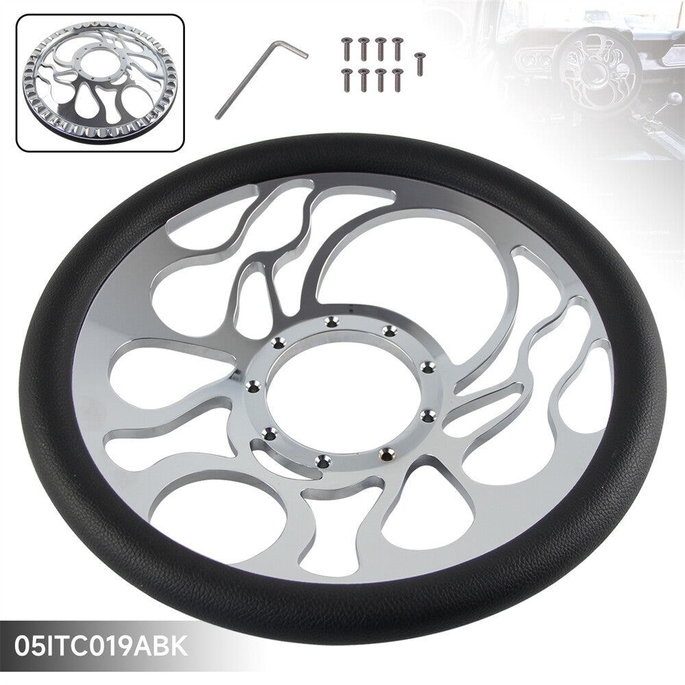14 Chrome Alloy Half Wrap PVC 9 Bolt Steering Wheel for Chevy GM for GMC for Jeep for Dodge