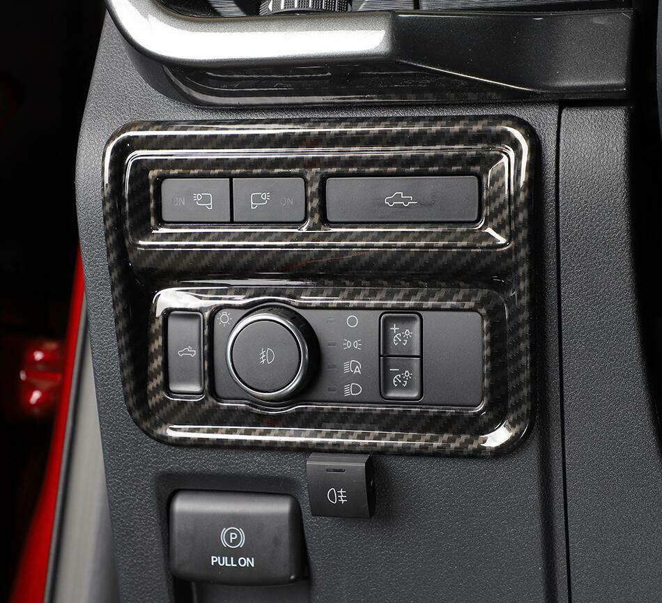 ABS Carbon Fiber Car Headlight Switch Panel Cover Trim for Ford F150 2021-2022