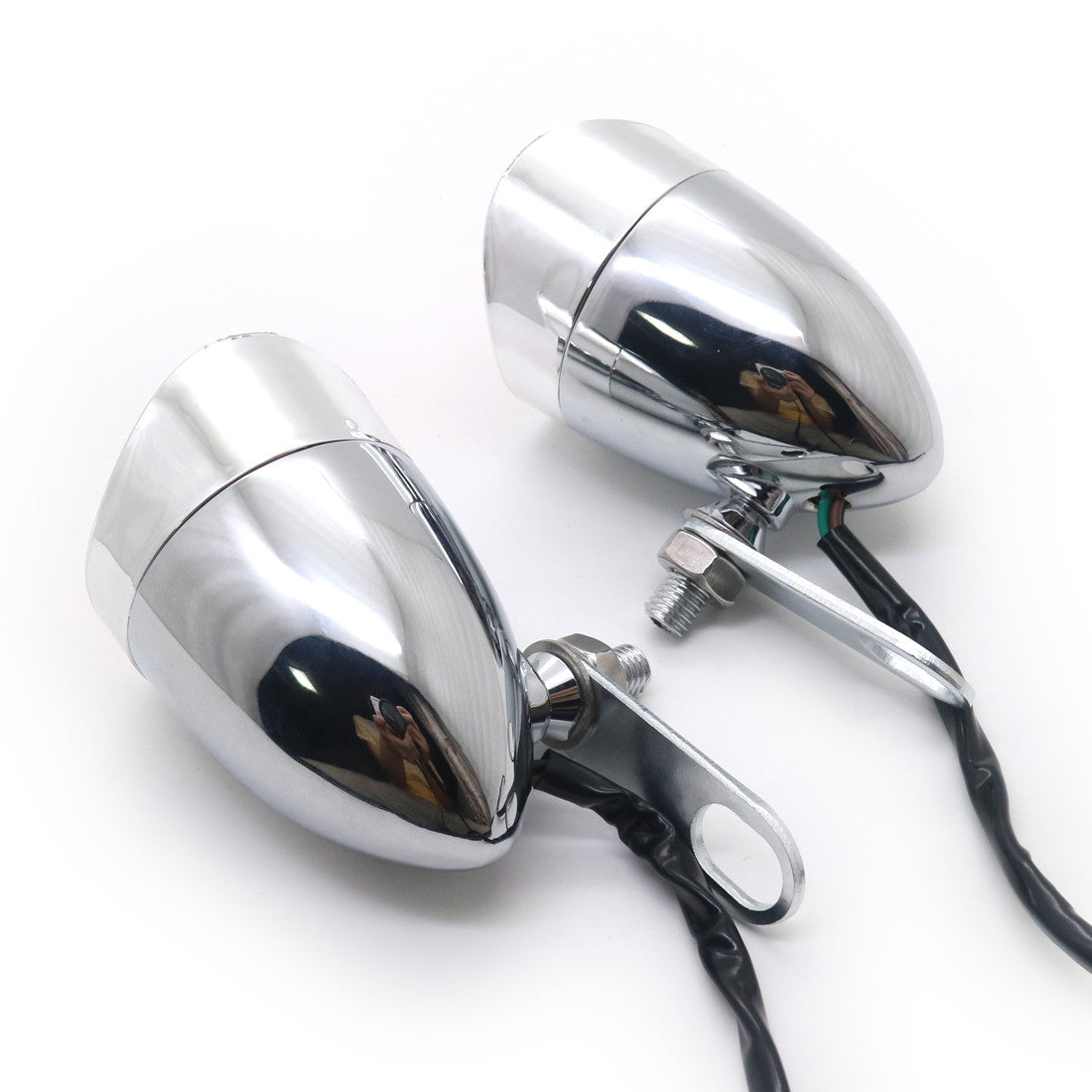 Chrome Bullet Tail Brake Light W/ Rear Shock Bracket Cafe Racer Bobber Chopper Q