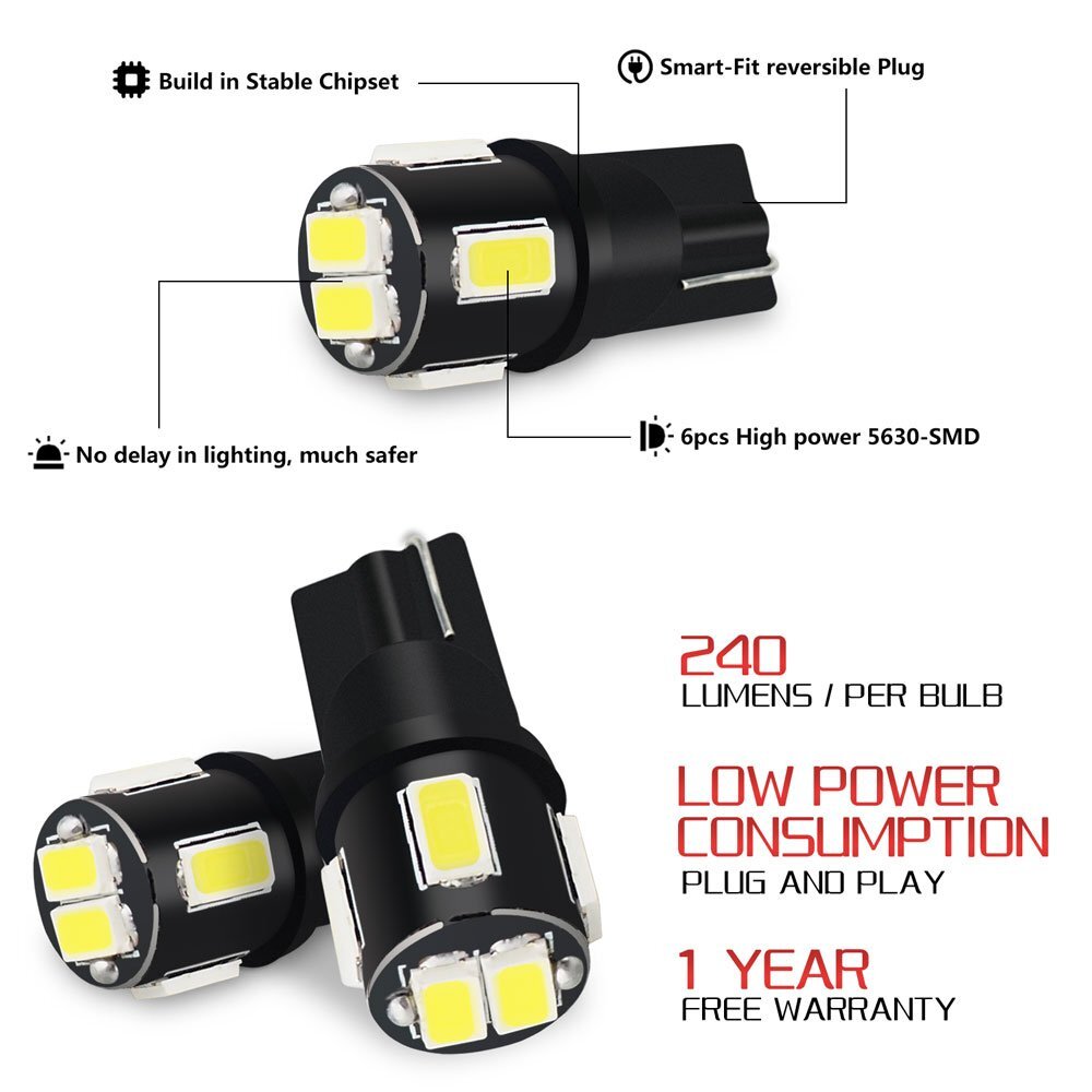 20x T10 194 168 W5W Shanmou LED SMD White Light White Light - v