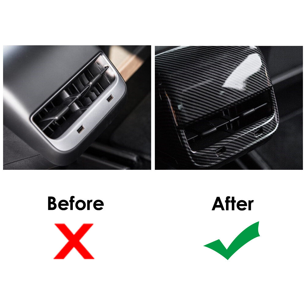 Carbon fiber/black ABS rear vent socket cover trim for Model 3 Y 17-23- n