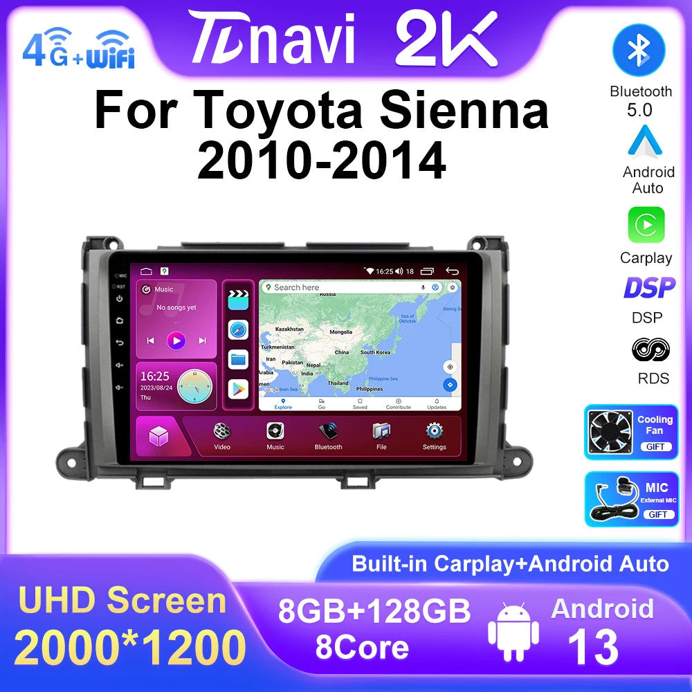 for Toyota for Sienna XL30 2010-2014 CarPlay Car Radio Stereo GPS Multimedia Screen