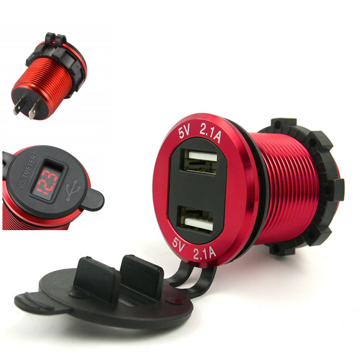 Dual USB Car Fast Charger Cigarette Lighter Socket Power Outlet W/LED Voltmeter