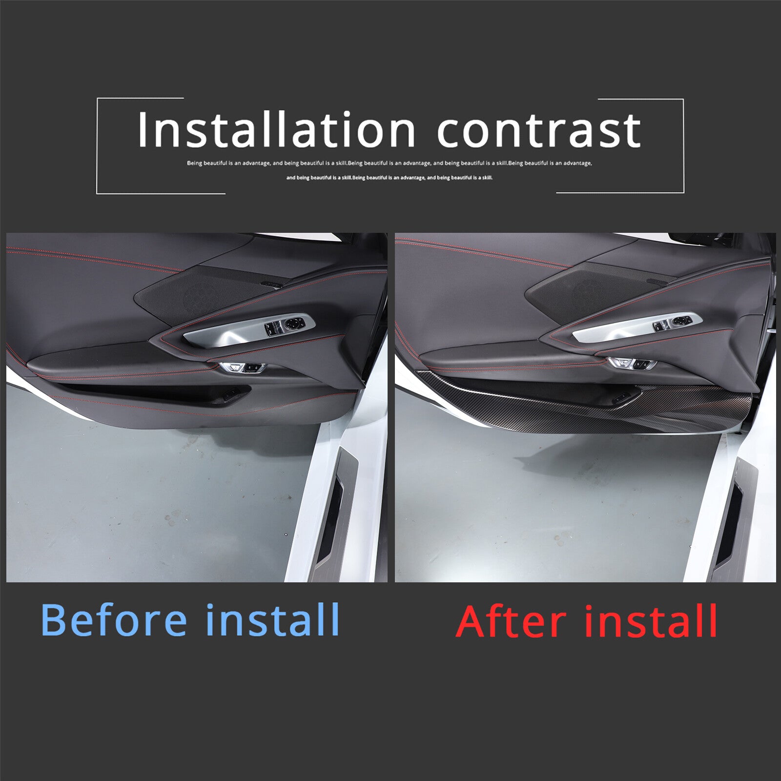 Carbon Look interior door kick guard cover for Corvette C8 Stingray 2020 - 2024