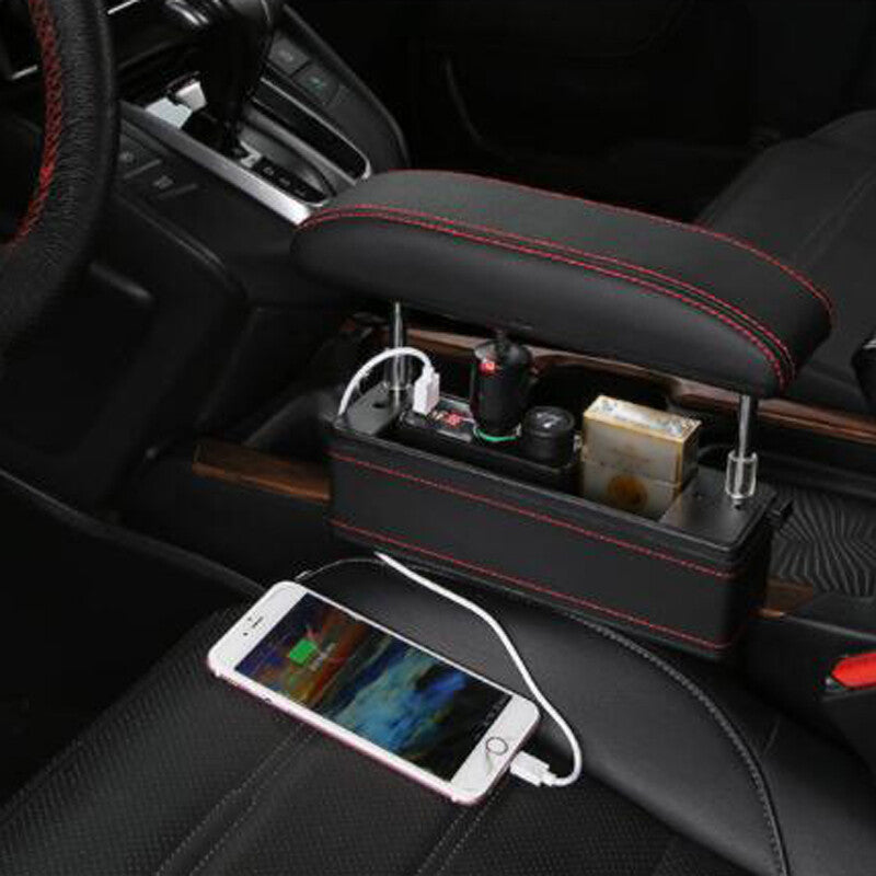 Universal Adjustable Leather Car for Seat Spacer Storage Box with USB Charger n