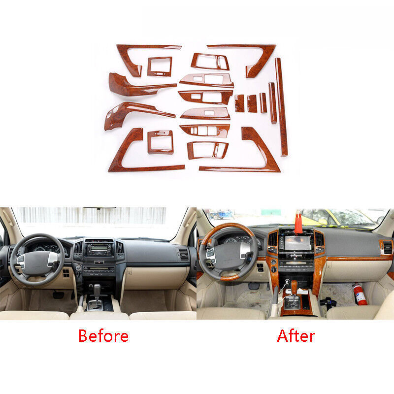 19pcs Wood Grain Full Dash Trim Kit Cover for Toyota for Land Cruiser LC200 2008-15