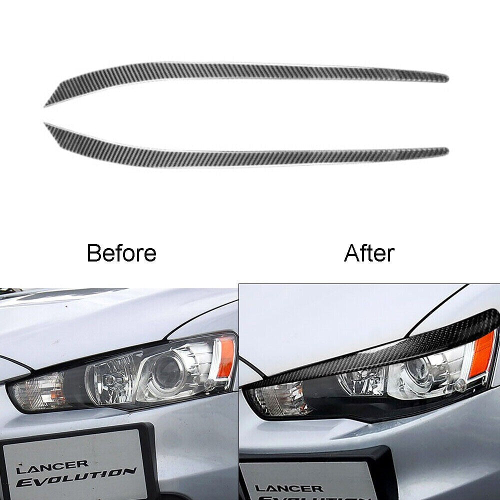 2pcs Carbon Fiber Headlight Eyebrow Decor Cover Trim For Lancer 08-15 n