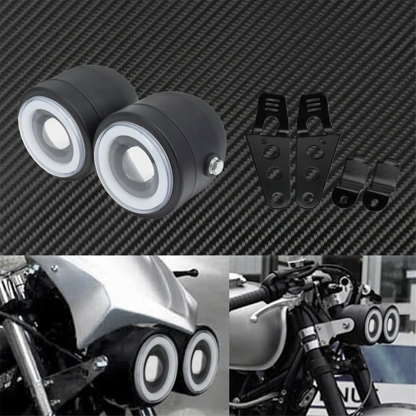 Universal Motorcycle Halo Dual Twin Headlight W/Bracket Fit for Harley Sportster Q