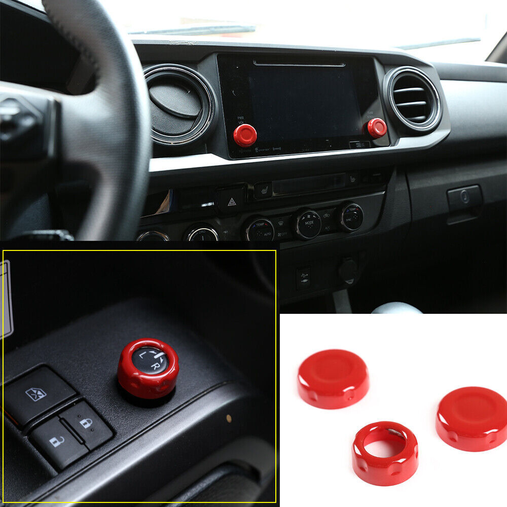 for Toyota Tacoma 2016-2019 Red Rearview Mirror Adjustment/Volume Ring Knob Caps