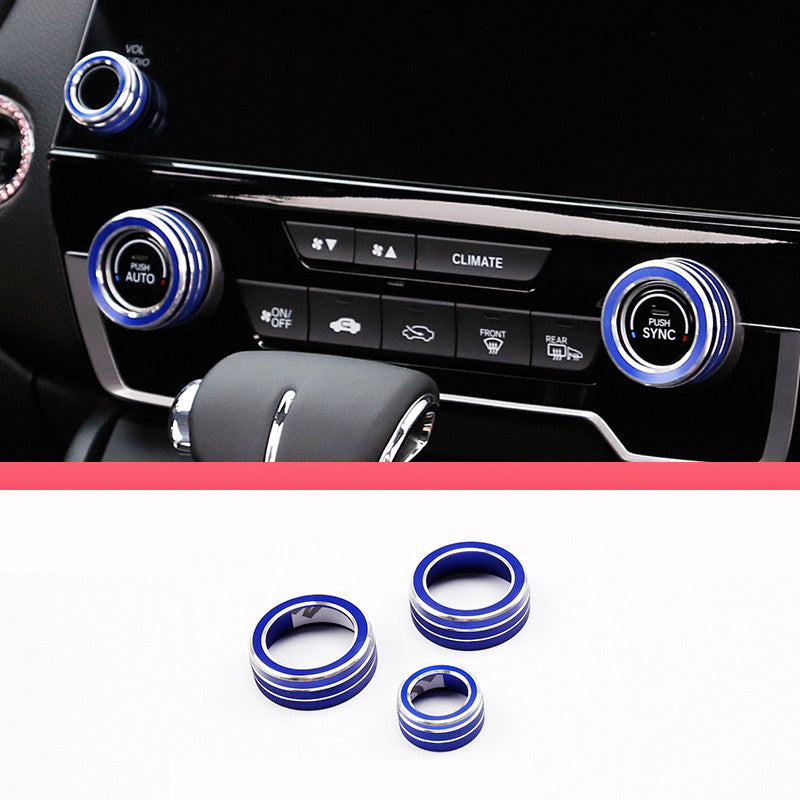 Fit for Honda CRV CR-V 17-2020 Blue Aluminum AC Switch Knob Trim Ring Covers Kit v