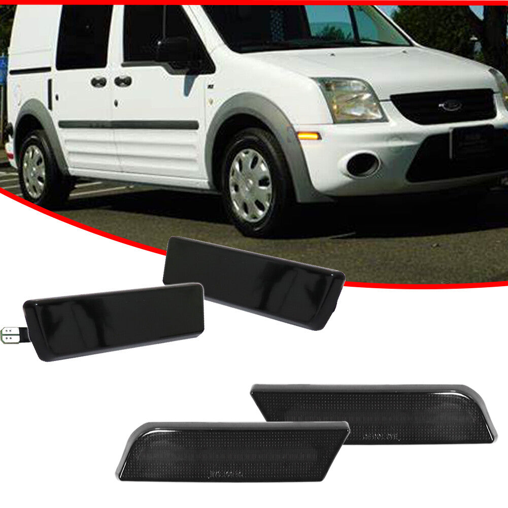Suitable for 10-13 Transit Connect front and rear LED side bumper marker lights smoked- v