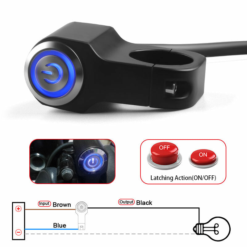 22mm LED Motorcycle Handlebar Headlight Fog Spot Light On Off Switch Waterproof Q