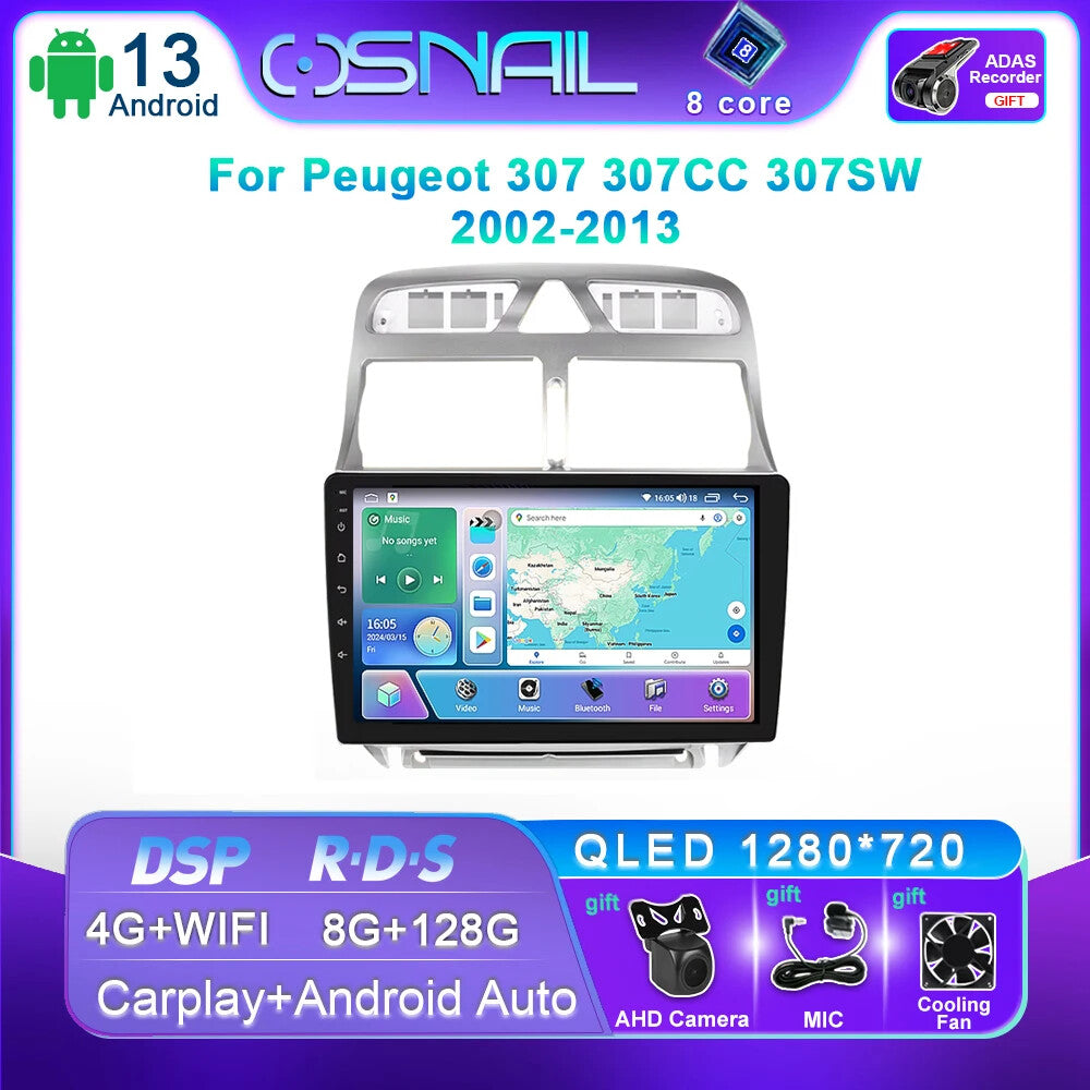 for Peugeot 307 307CC 307SW 2002-2013 CarPlay Car Radio GPS Stereo Player Screen