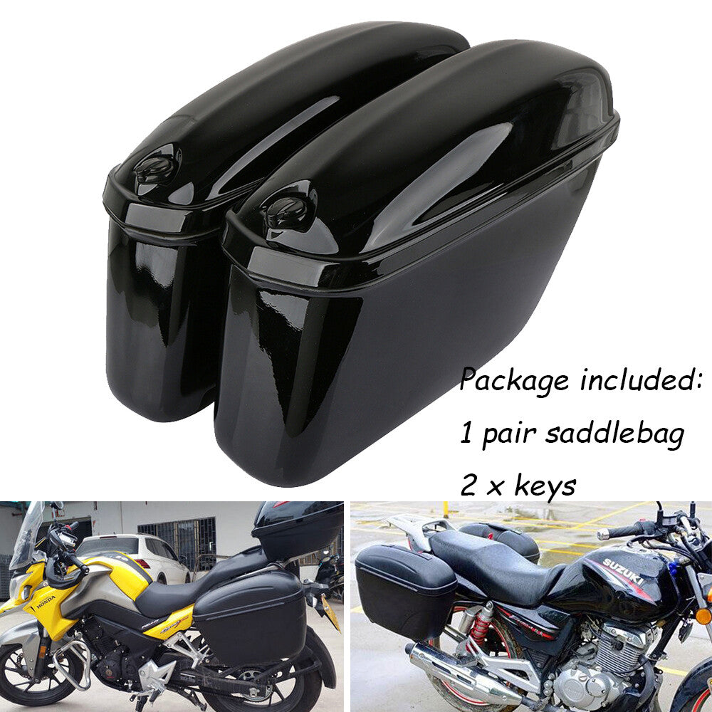 2x 22L Motorcycle Hard Rear Luggage Saddle Bags, Side Boxes, Rear Black Universal