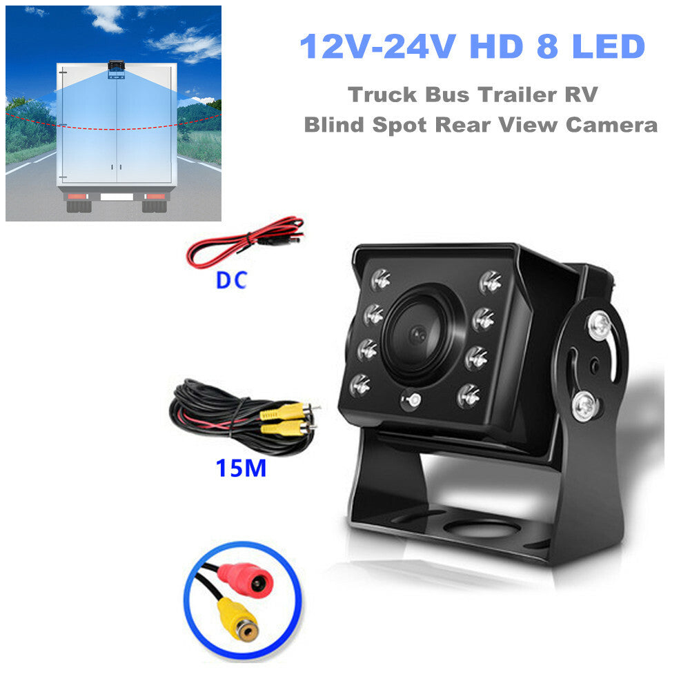12V-24V High-Definition 8 LED Blind Spot Rearview Camera for Trucks, Buses, Trailers, and Caravans + 15-meter AV Cable n