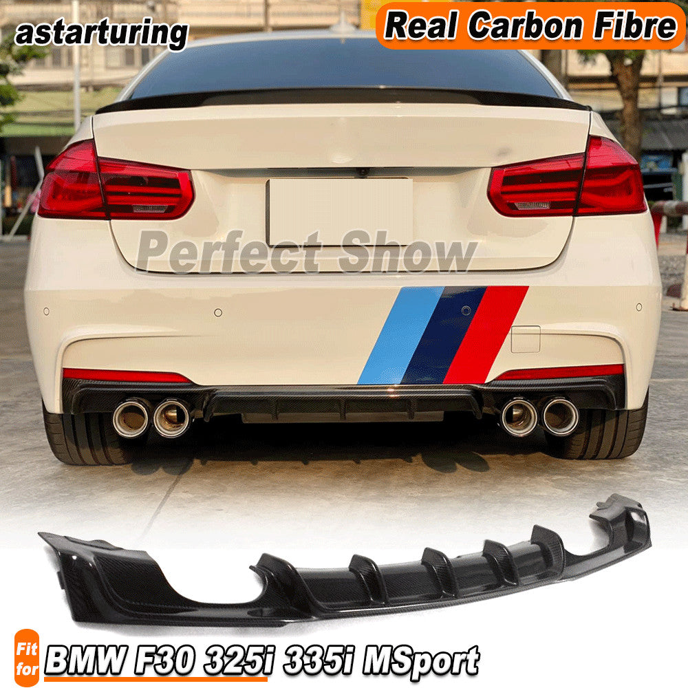 Fit for BMW F30 325i 335i M Sport 12-17 REAL Carbon Rear Bumper Diffuser Spoiler