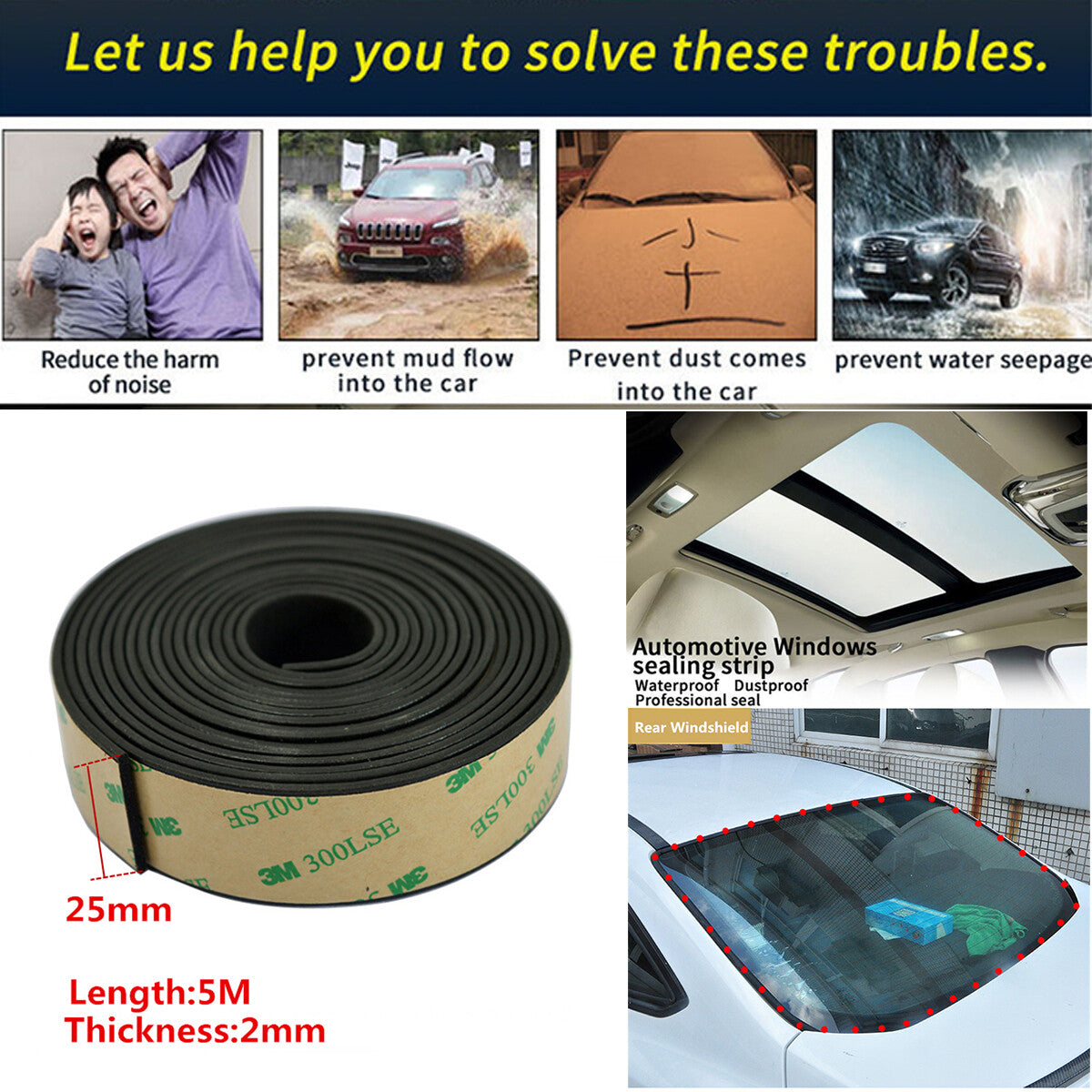 5M 25mm Car Windshield Sealant Rubber Sunroof Triangular Window Sealed Strips