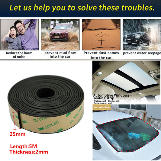 5M 25mm Car Windshield Sealant Rubber Sunroof Triangular Window Sealed Strips