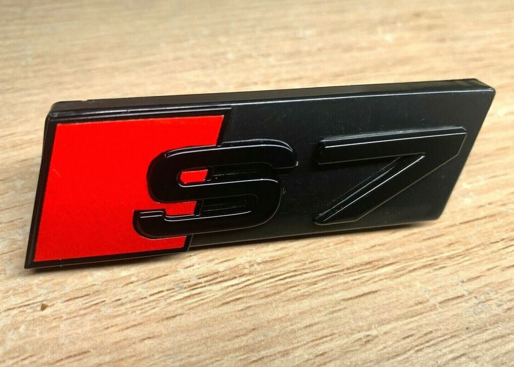 Bonnet badge decal for Audi S7 Hood Grille front emblem, glossy black and red