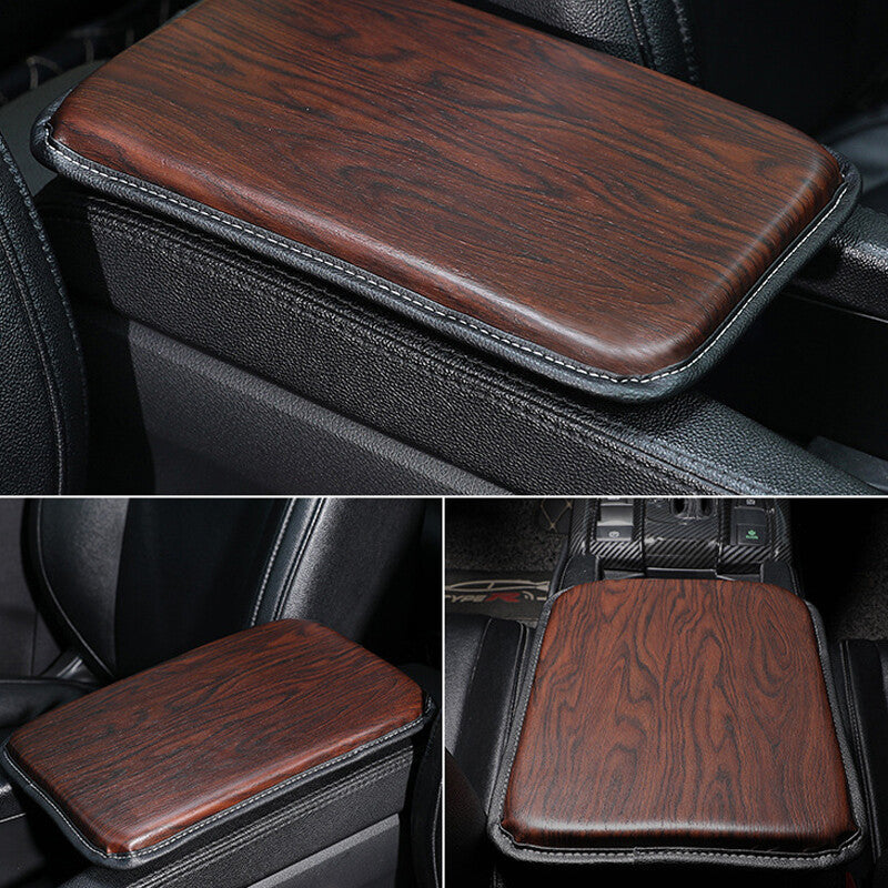 PU Leather Wood Grain Car Auto Center Console Armrest Box Protective Cover v