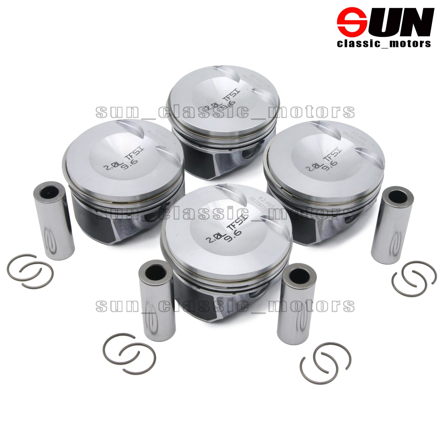 Four engine pistons and rings, 82.51 mm x 21 mm, suitable for GTI for Passat , for Audi A3, A4, A5 2.0 TFSI.