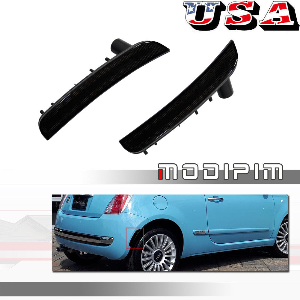 Black Lens Rear Side Marker Light Housing Protective Cover for 2012-17 for Fiat 500 Pop Lounge- v