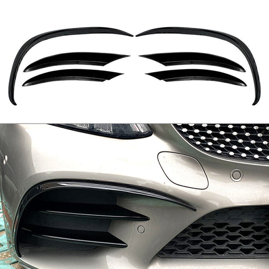 Front Bumper Lip Spoiler+Fog Light Cover for Benz C200 C260 W205 2019+ Black