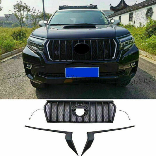 Black Front Bumper Grilles for Toyota for Land Cruiser Prado 2018-2021 W/ LED Trim