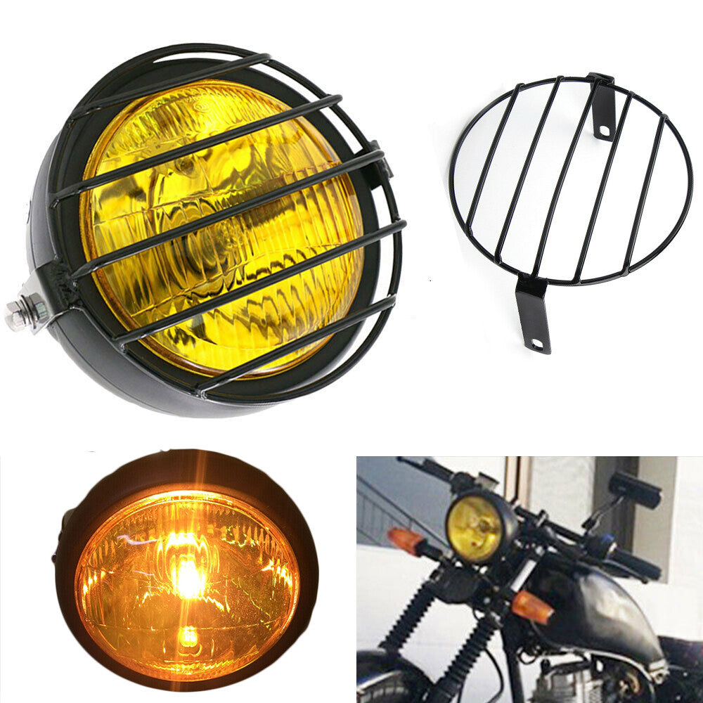 6.5 Motorcycle Motorbike Headlight Front Light lamp + Grill Kit Cover Universal