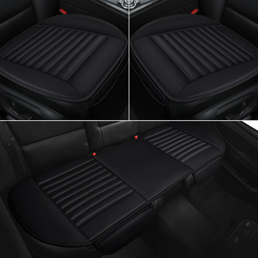 3Pcs Car Front & Rear for Seat Cover Kit Breathable PU Leather Pad Mat Chair Cushion Q