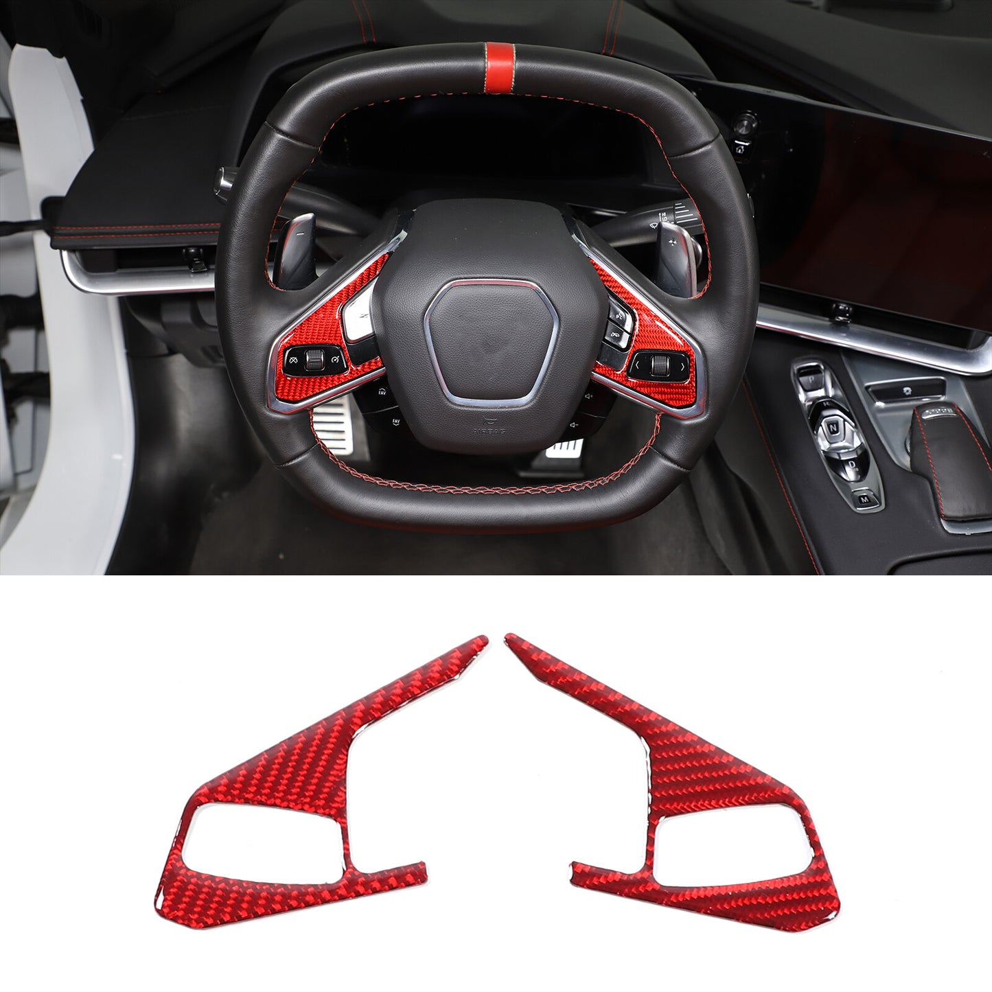Carbon fiber steering wheel button sticker decorative cover for Corvette C8 2020 - 2023 n
