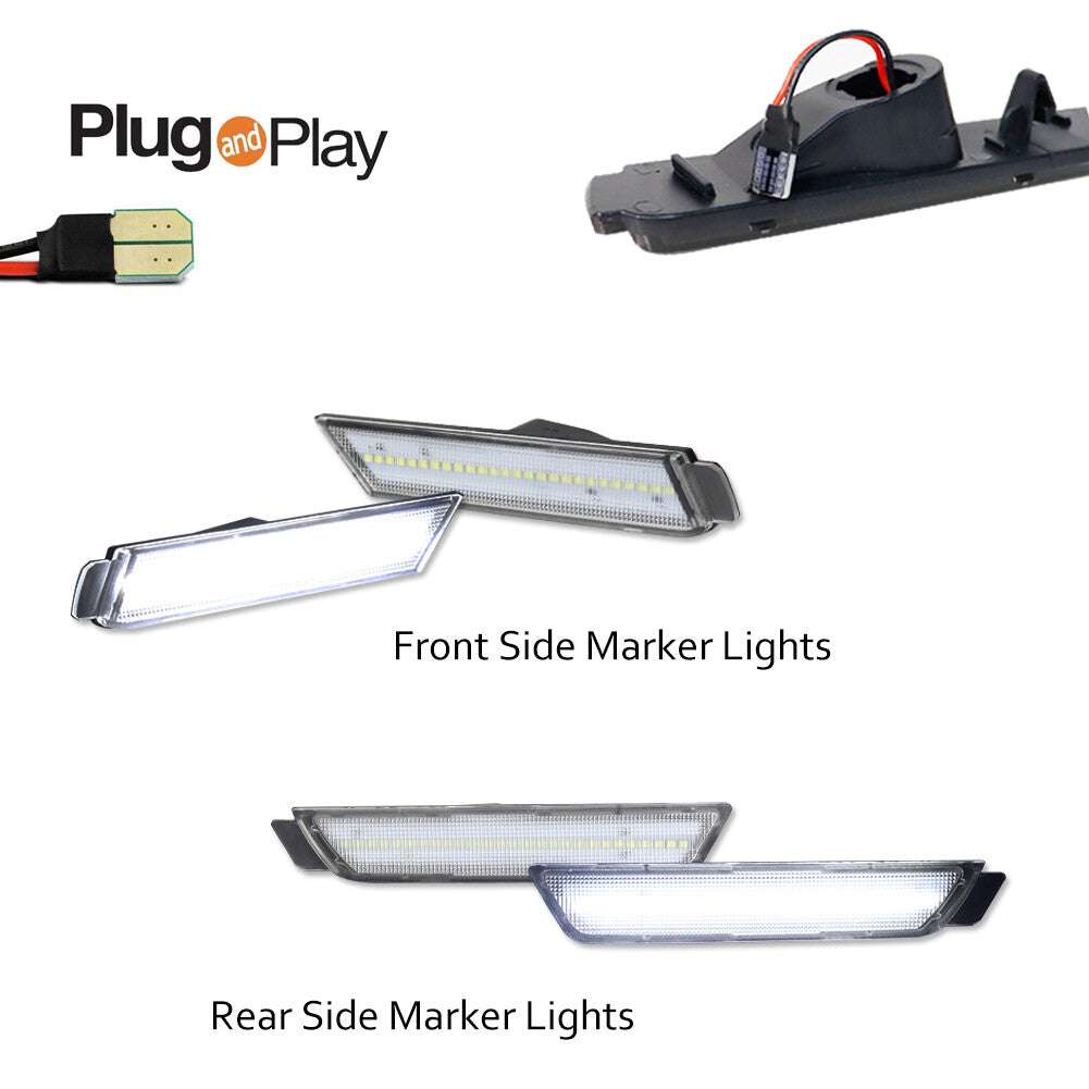 4pcs Clear Lens White LED F+R Bumper Side Marker Lights for Camaro 10-15- v