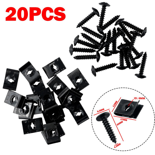 20pc Metal U-type Clip With Screw Car Bumper Fender Trim Panel Fasteners Kit New